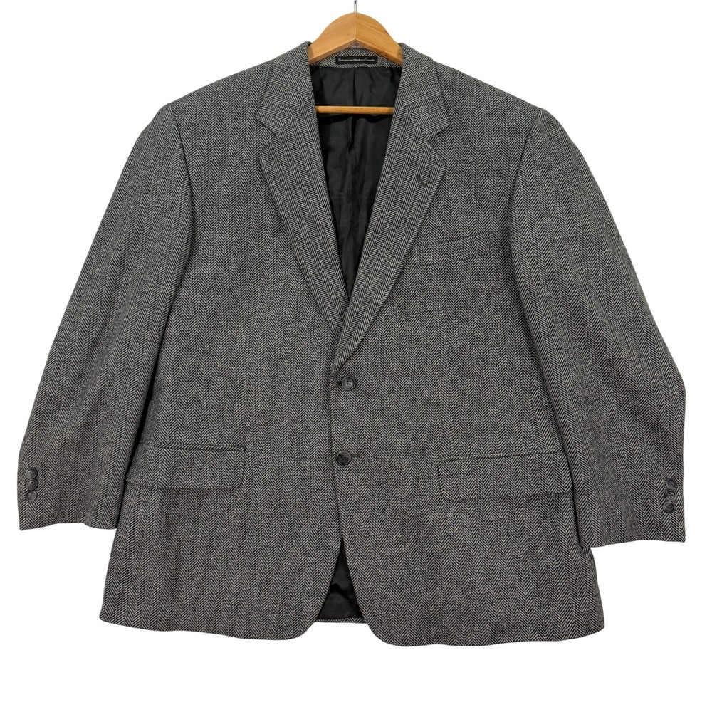 Cricketeer Men 44S Classic Fit Short Herringbone TWEED Wool Blazer Gray 2-Button